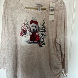 Alfred Dunner Cream Festive Dog Top